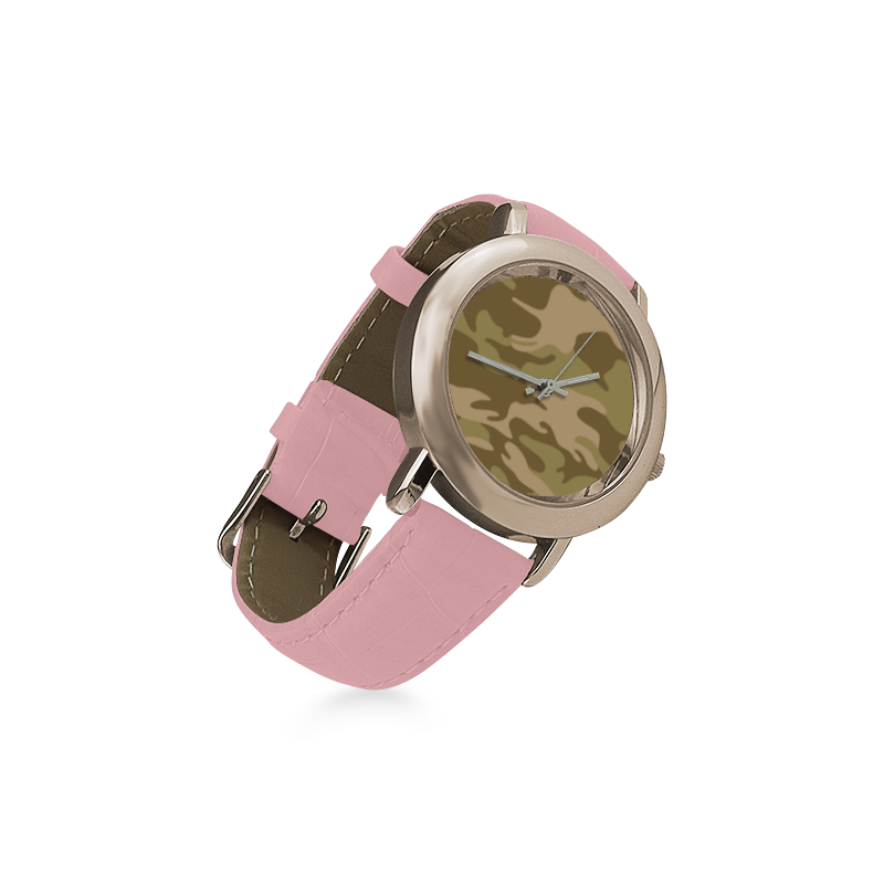 Autumn Camouflage Pattern Women's Rose Gold Leather Strap Watch(Model 201)