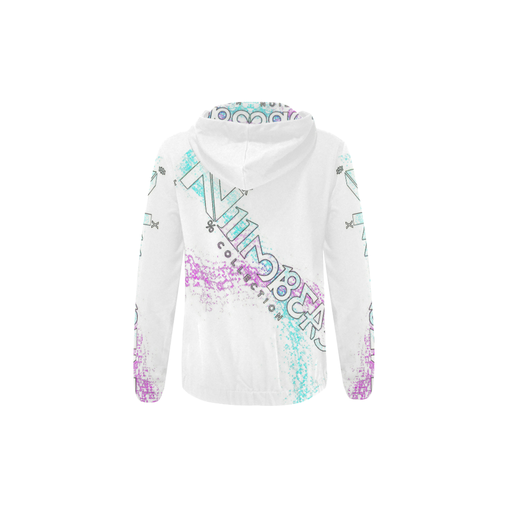 NUMBERS Collection Splash Logo Pink/Teal All Over Print Full Zip Hoodie for Kid (Model H14)
