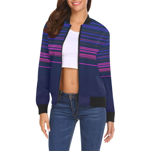 Deep blue lines with pink All Over Print Bomber Jacket for Women (Model H19)