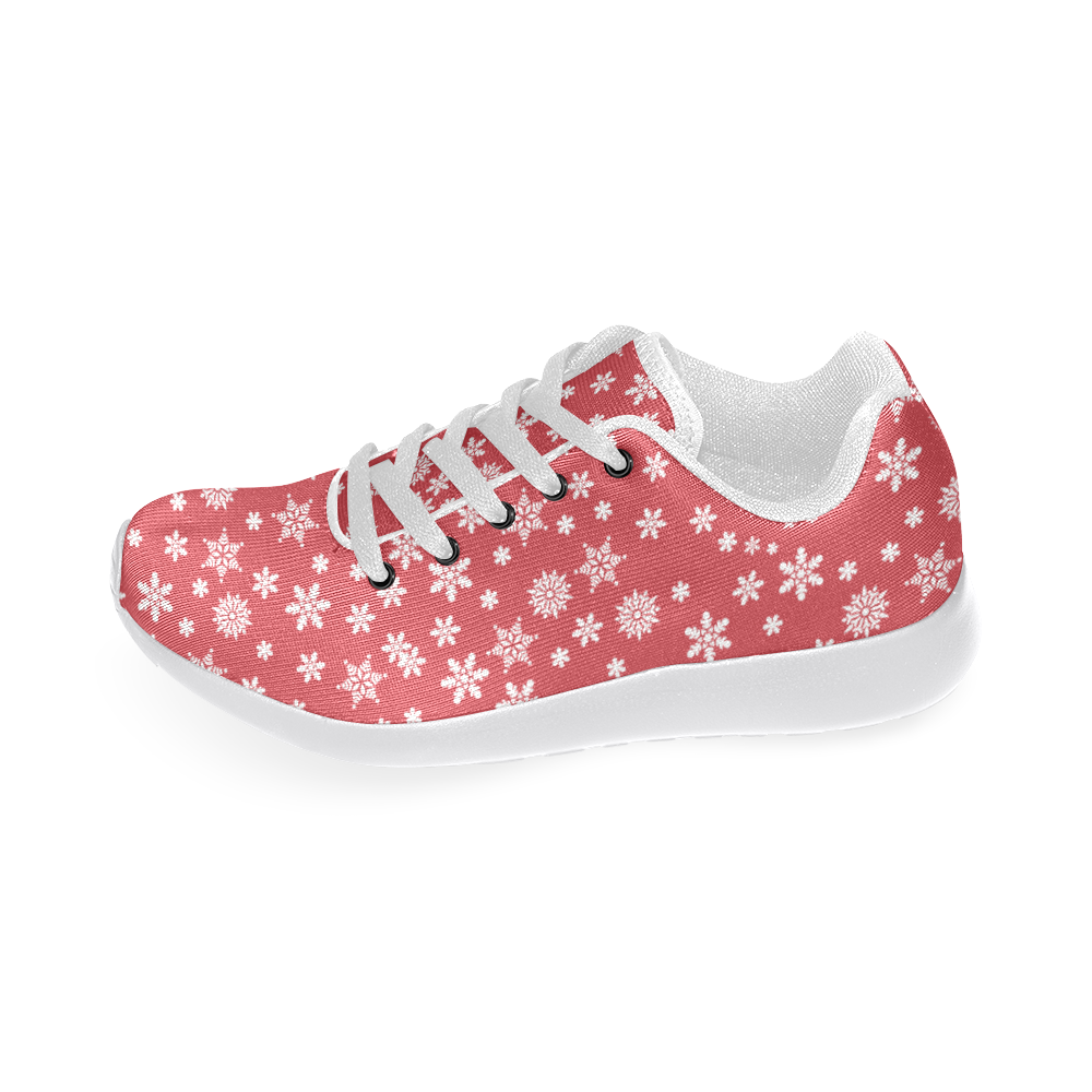 Christmas  White Snowflakes on Red Women’s Running Shoes (Model 020)