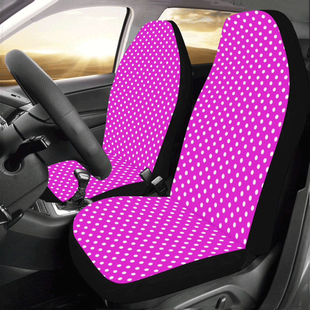 Pink polka dots Car Seat Covers (Set of 2)