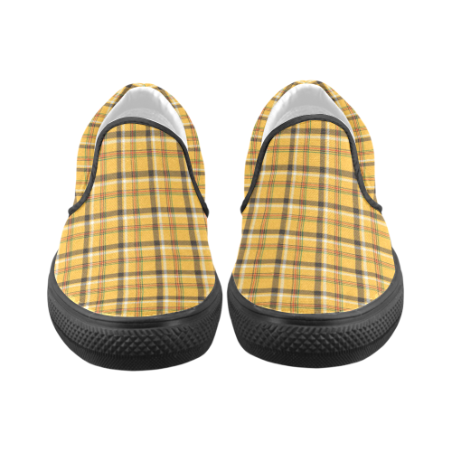 Yellow Tartan (Plaid) Women's Unusual Slip-on Canvas Shoes (Model 019)