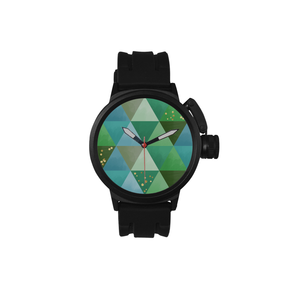 Triangle Pattern - Green Teal Khaki Moss Men's Sports Watch(Model 309)