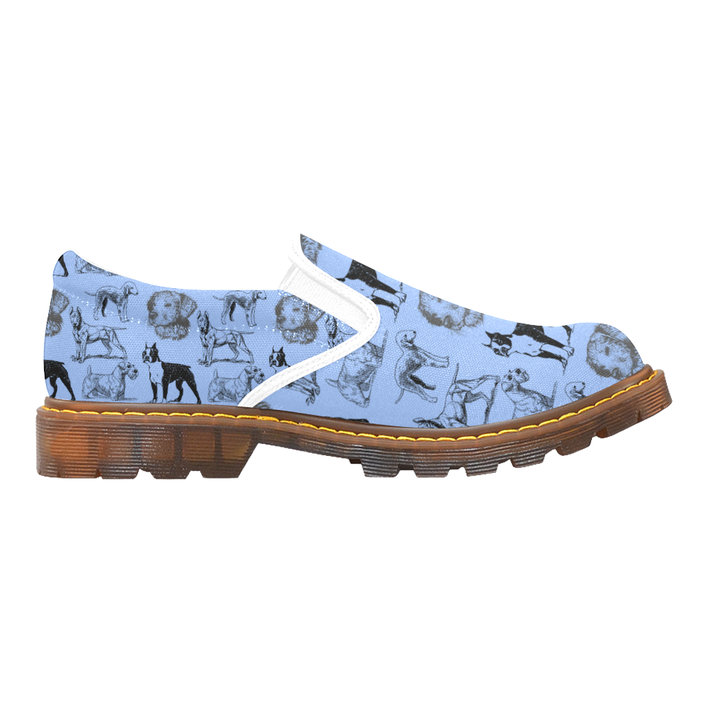 dog pattern blue Martin Women's Slip-On Loafer/Large Size (Model 12031)
