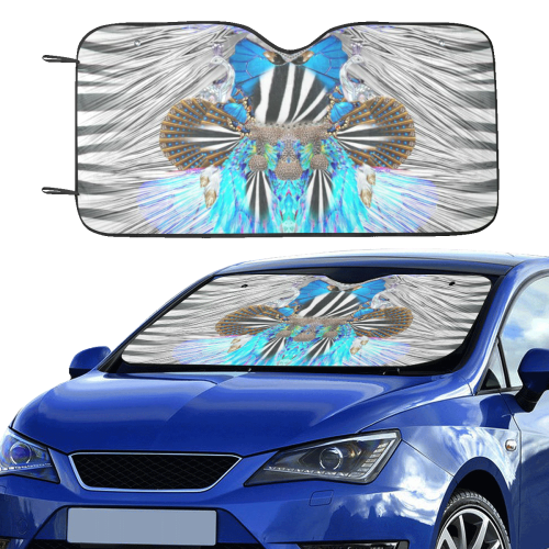 design 1-zebra butterfly 2 v n front Car Sun Shade 55"x30"