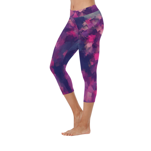 purple pink magenta cubism #modern Women's Low Rise Capri Leggings (Invisible Stitch) (Model L08)