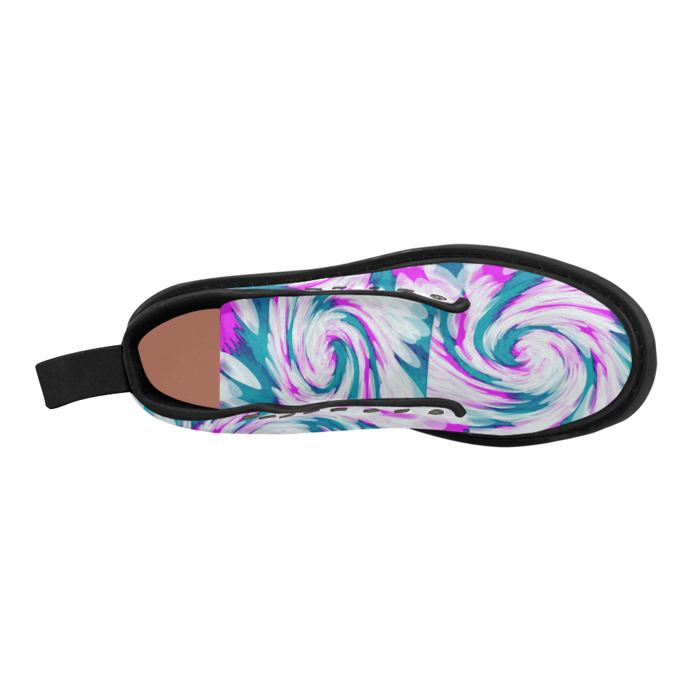 Turquoise Pink Tie Dye Swirl Abstract Martin Boots for Women (Black) (Model 1203H)