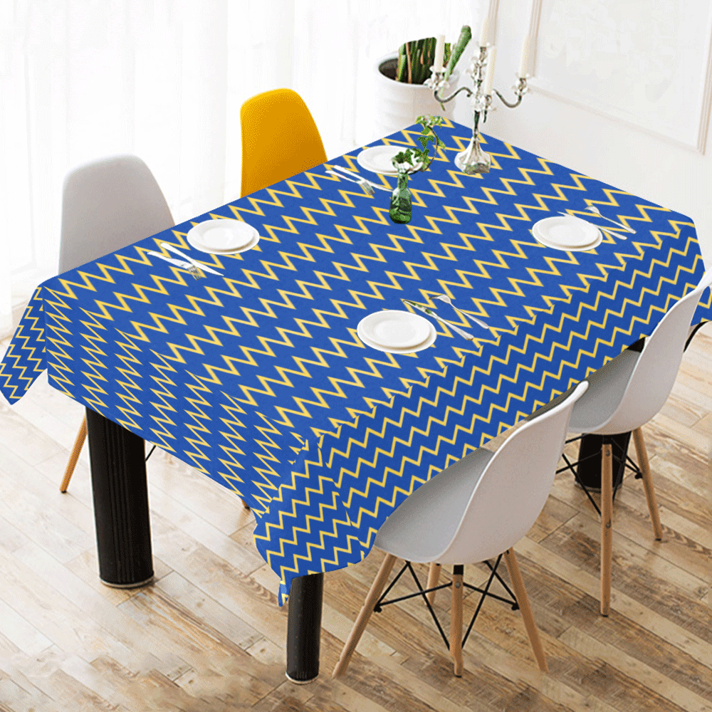 Chevron Jaune/Bleu Cotton Linen Tablecloth 60" x 90"