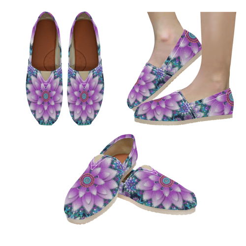 Lotus Flower Ornament - Purple and turquoise Women's Classic Canvas Slip-On (Model 1206)
