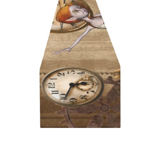 Steampunk girl, clocks and gears Table Runner 16x72 inch
