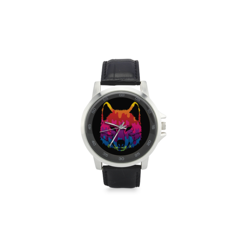 Paint Fox Unisex Stainless Steel Leather Strap Watch(Model 202)