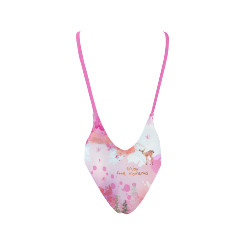 Little Deer in the Magic Pink Forest Sexy Low Back One-Piece Swimsuit (Model S09)