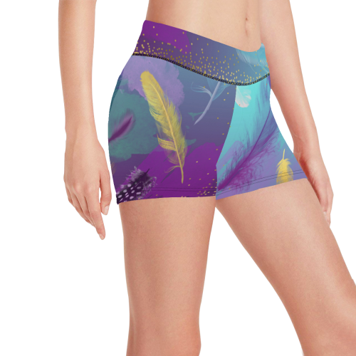Dancing Feathers - Turquoise and Purple Women's All Over Print Short Leggings (Model L28)