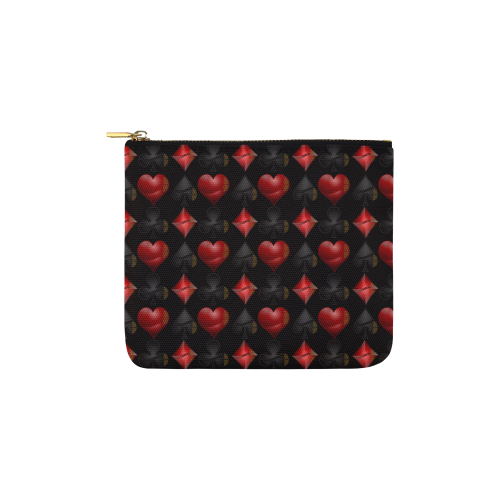 Las Vegas Black and Red Casino Poker Card Shapes on Black Carry-All Pouch 6''x5''