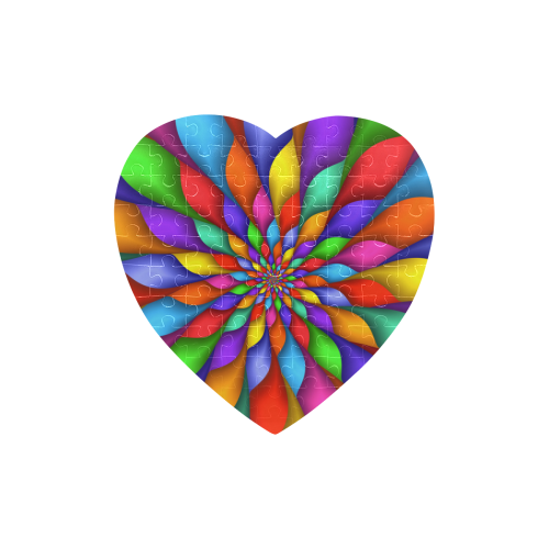 Psychedelic Rainbow Petal Spiral Puzzle Heart-Shaped Jigsaw Puzzle (Set of 75 Pieces)