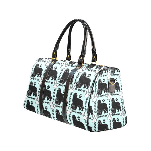 black newfy pattern bag with pawprints New Waterproof Travel Bag/Large (Model 1639)