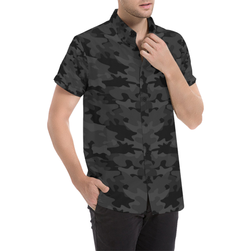 Black Camouflage Men's All Over Print Short Sleeve Shirt (Model T53)