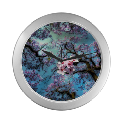 Cherry blossomL Silver Color Wall Clock
