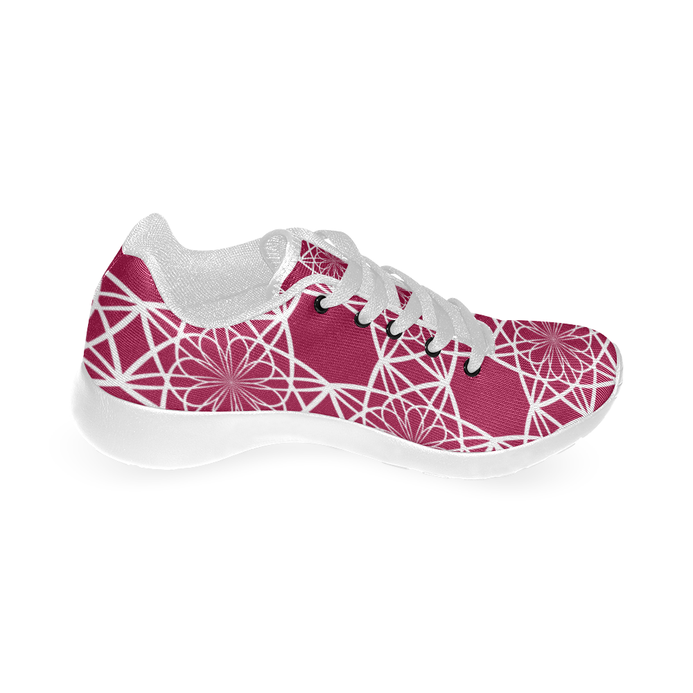 Dark Pink Flowers Kid's Running Shoes (Model 020)