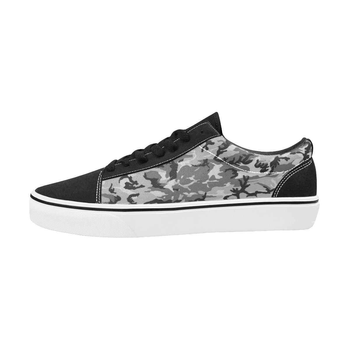 Woodland Urban City Black/Gray Camouflage Women's Low Top Skateboarding Shoes (Model E001-2)