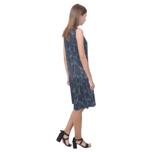 Marble Blue Sleeveless Splicing Shift Dress(Model D17)