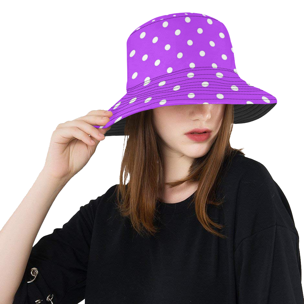 Royal Purple White Dots All Over Print Bucket Hat