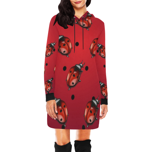 Red Ladybugs All Over Print Hoodie Mini Dress (Model H27)