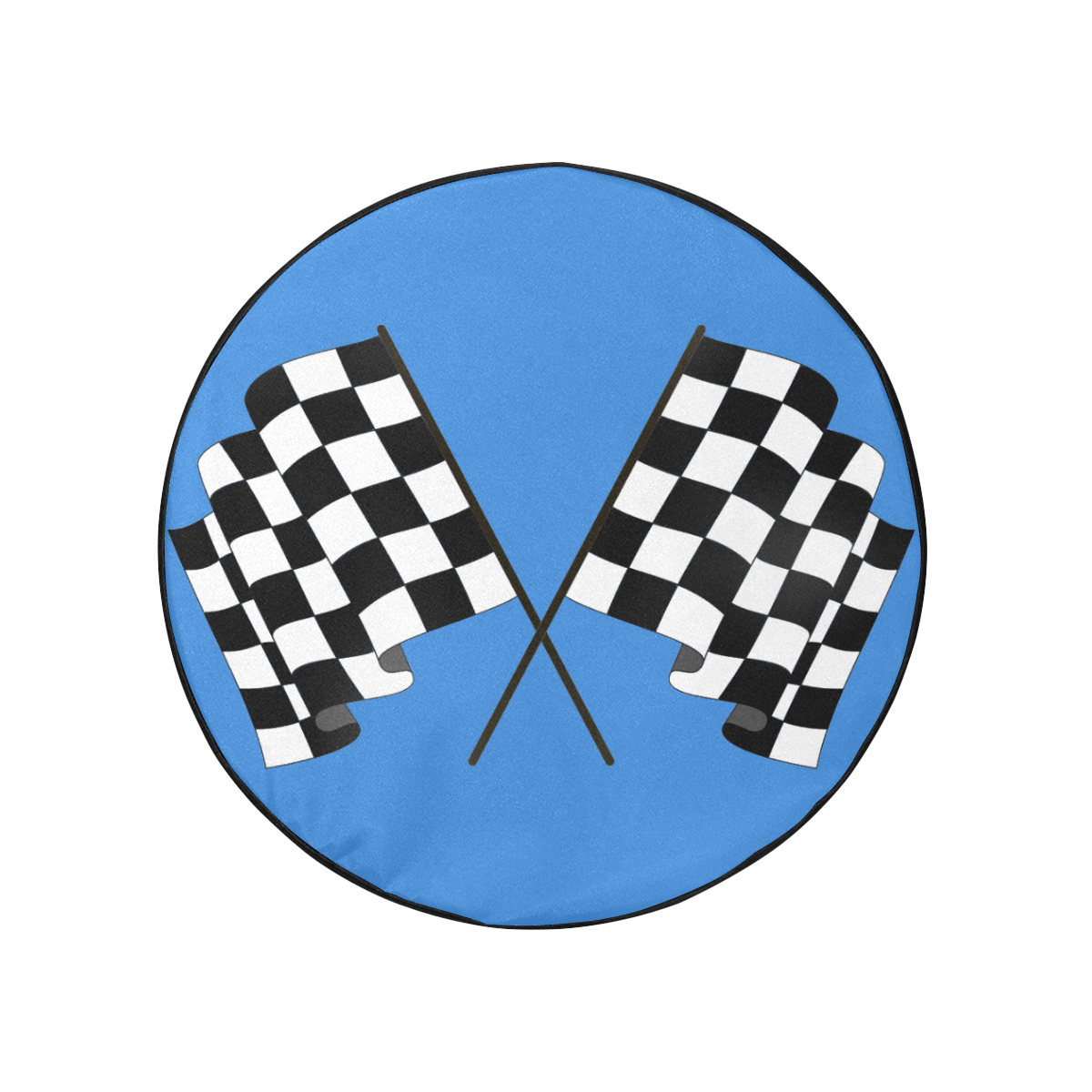 Checkered Race Flags on Black and Blue 32 Inch Spare Tire Cover