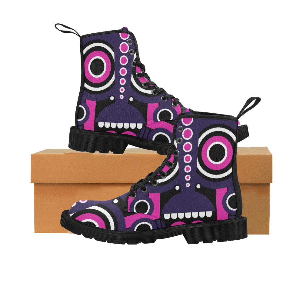 Pink Purple Tiki Tribal Martin Boots for Women (Black) (Model 1203H)