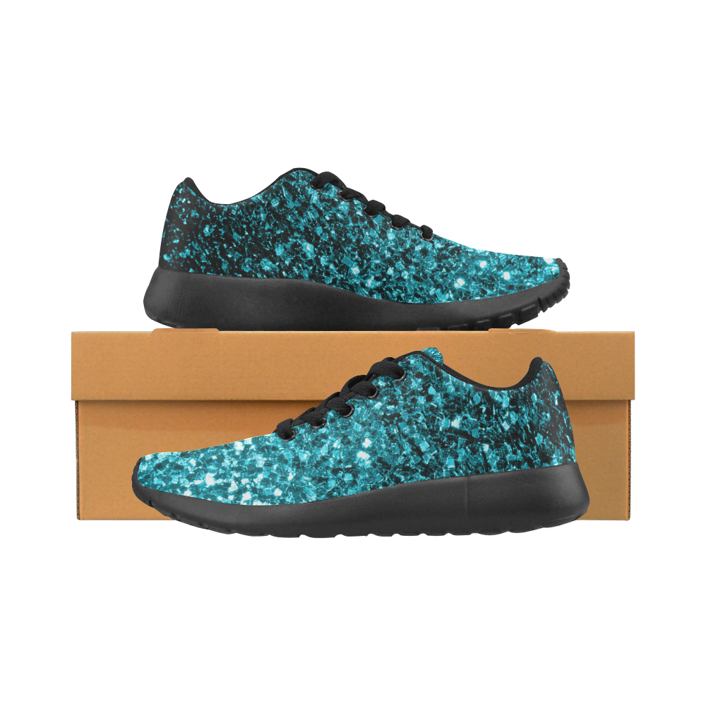Beautiful Aqua blue glitter sparkles Kid's Running Shoes (Model 020)