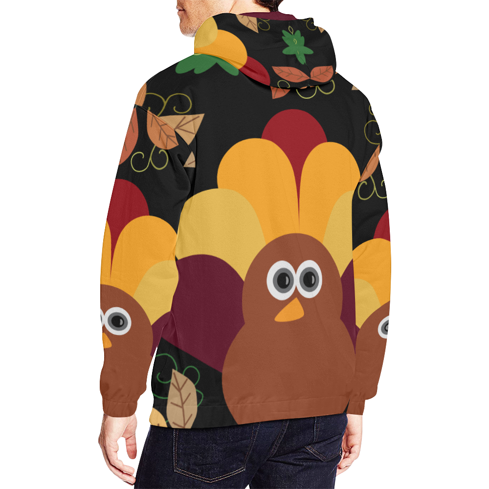 Thanksgiving Turkey on Black All Over Print Hoodie for Men/Large Size (USA Size) (Model H13)