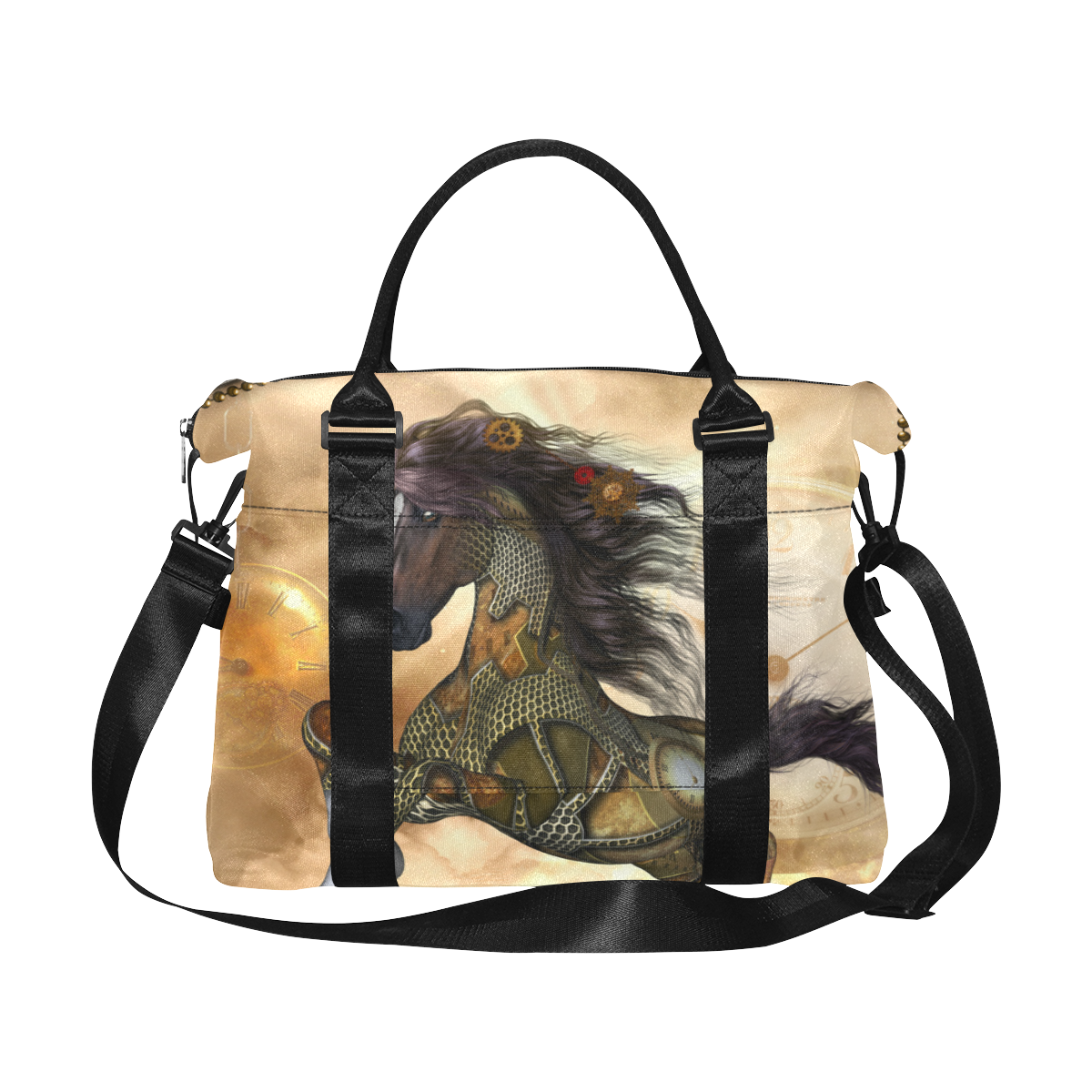 Aweseome steampunk horse, golden Large Capacity Duffle Bag (Model 1715)
