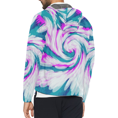 Turquoise Pink Tie Dye Swirl Abstract Unisex All Over Print Windbreaker (Model H23)