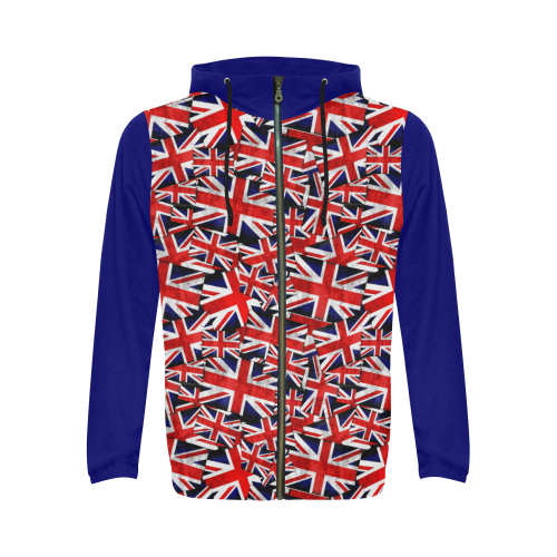 Union Jack British UK Flag  (Vest Style) Blue All Over Print Full Zip Hoodie for Men/Large Size (Model H14)