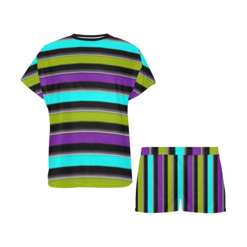 retro stripe 1 Women's Short Pajama Set