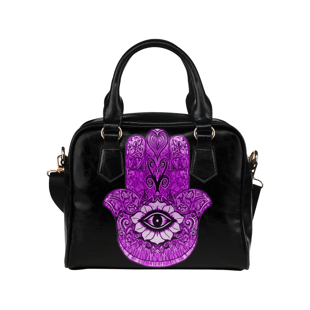 Purple Hamsa Symbol Leather Shoulder Handbag (Model 1634)