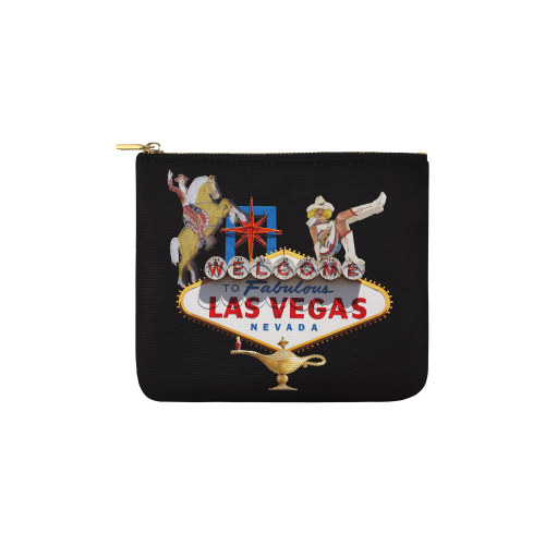 Las Vegas Welcome Sign on Black Carry-All Pouch 6''x5''