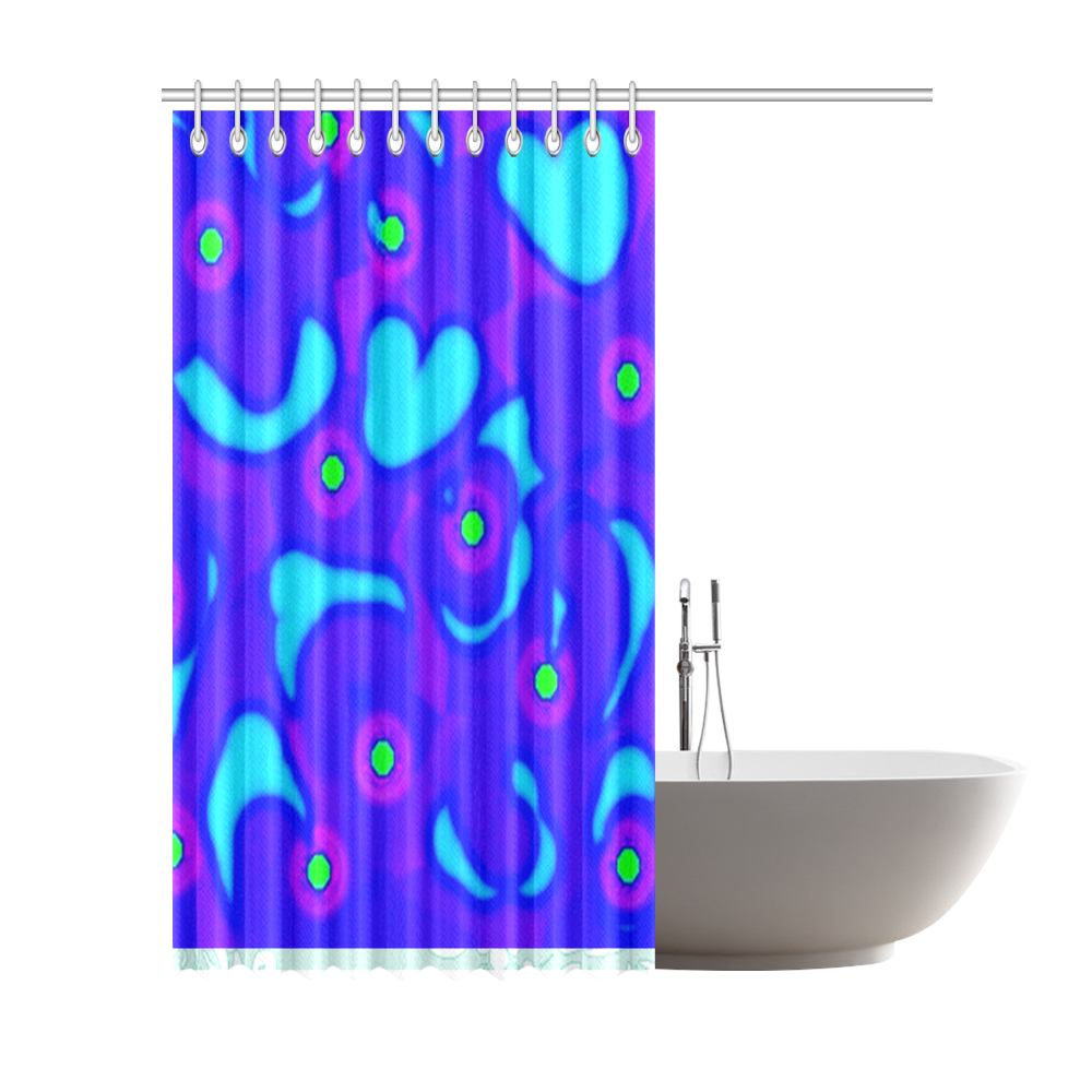 Groovy Blue Hearts Purple Mod Shower Curtain 72"x84"