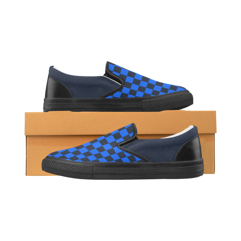 checker blue Men's Slip-on Canvas Shoes (Model 019)