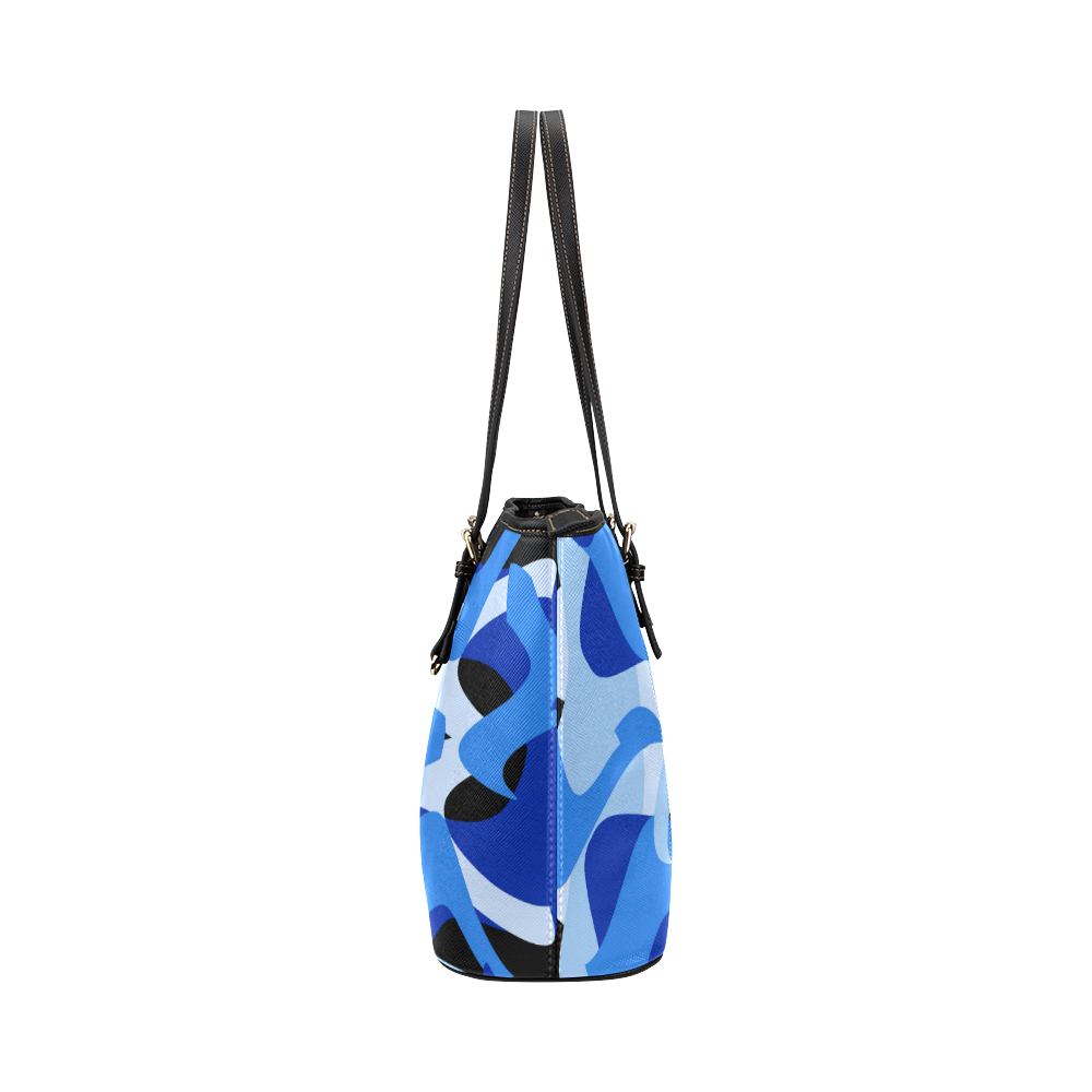 Camouflage Abstract Blue and Black Leather Tote Bag/Small (Model 1651)