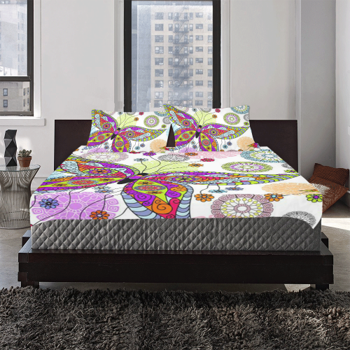 Colorful Butterflies and Flowers V6 3-Piece Bedding Set