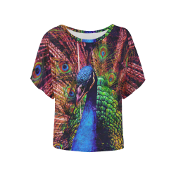 Impressionist Peacock Women's Batwing-Sleeved Blouse T shirt (Model T44)