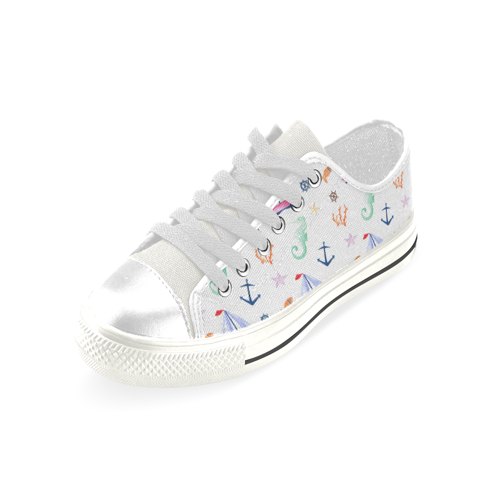 Nautical Pattern 14 Low Top Canvas Shoes for Kid (Model 018)