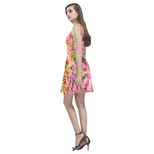 colorful flower pattern Thea Sleeveless Skater Dress(Model D19)