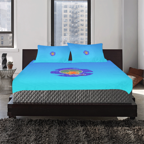 The Lowest of Low Japanese Angry Octopus Blue Waves 3-Piece Bedding Set
