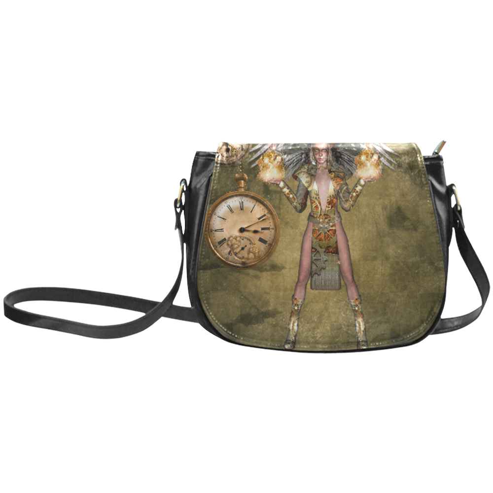 Steampunk lady with clocks and gears Classic Saddle Bag/Small (Model 1648)