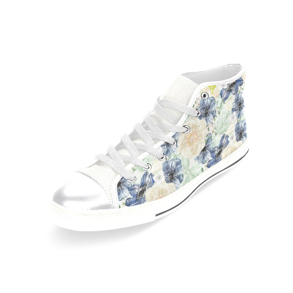 Romantic Flowers Shoes, Sweet Floral Women's Classic High Top Canvas Shoes (Model 017)