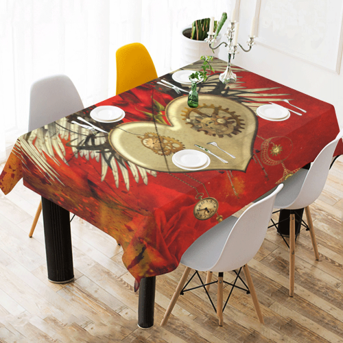 Steampunk heart, clocks and gears Cotton Linen Tablecloth 60" x 90"