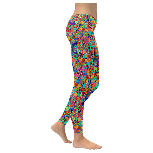 Multicolored Geometric Pattern Women's Low Rise Leggings (Invisible Stitch) (Model L05)