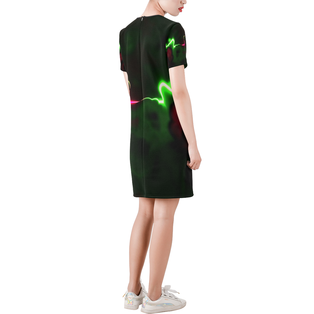 awesome fractal 35 Short-Sleeve Round Neck A-Line Dress (Model D47)